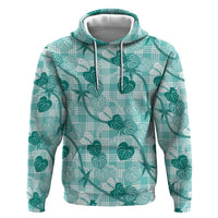 Anthurium Pikake Ti Leaf Palaka Hoodie Turquoise Version LT01 Pullover Hoodie Turquoise - Polynesian Pride
