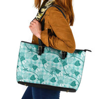 Anthurium Pikake Ti Leaf Palaka Leather Tote Bag Turquoise Version LT01 Turquoise - Polynesian Pride