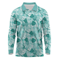 Anthurium Pikake Ti Leaf Palaka Long Sleeve Polo Shirt Turquoise Version