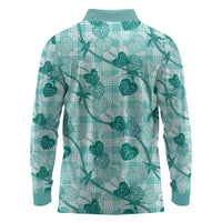 Anthurium Pikake Ti Leaf Palaka Long Sleeve Polo Shirt Turquoise Version