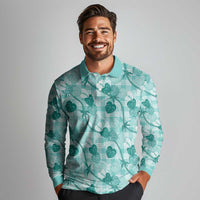 Anthurium Pikake Ti Leaf Palaka Long Sleeve Polo Shirt Turquoise Version