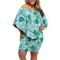 Anthurium Pikake Ti Leaf Palaka Off Shoulder Short Dress Turquoise Version