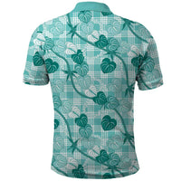 Anthurium Pikake Ti Leaf Palaka Polo Shirt Turquoise Version