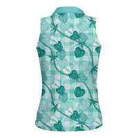 Anthurium Pikake Ti Leaf Palaka Women Sleeveless Polo Shirt Turquoise Version