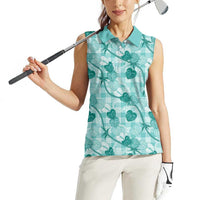 Anthurium Pikake Ti Leaf Palaka Women Sleeveless Polo Shirt Turquoise Version