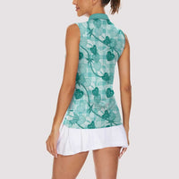 Anthurium Pikake Ti Leaf Palaka Women Sleeveless Polo Shirt Turquoise Version