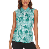 Anthurium Pikake Ti Leaf Palaka Women Sleeveless Polo Shirt Turquoise Version