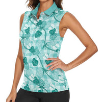 Anthurium Pikake Ti Leaf Palaka Women Sleeveless Polo Shirt Turquoise Version