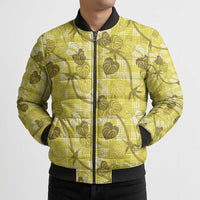 Anthurium Pikake Ti Leaf Palaka Bomber Puffer Jacket Yellow Version LT01 - Polynesian Pride