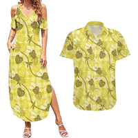 Anthurium Pikake Ti Leaf Palaka Couples Matching Summer Maxi Dress and Hawaiian Shirt Yellow Version