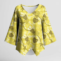 Anthurium Pikake Ti Leaf Palaka Kimono Sleeve Blouse Yellow Version LT01 Female Yellow - Polynesian Pride