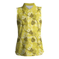Anthurium Pikake Ti Leaf Palaka Women Sleeveless Polo Shirt Yellow Version
