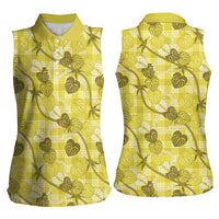 Anthurium Pikake Ti Leaf Palaka Women Sleeveless Polo Shirt Yellow Version