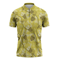 Anthurium Pikake Ti Leaf Palaka Zipper Polo Shirt Yellow Version