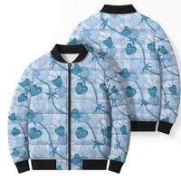 Anthurium Pikake Ti Leaf Palaka Bomber Puffer Jacket Blue Version