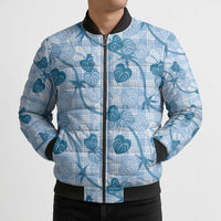 Anthurium Pikake Ti Leaf Palaka Bomber Puffer Jacket Blue Version