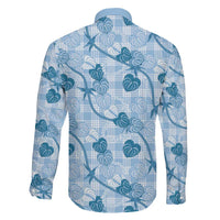 Anthurium Pikake Ti Leaf Palaka Family Matching Short Sleeve Bodycon Dress and Hawaiian Shirt Blue Version LT01 - Polynesian Pride