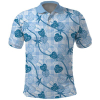Anthurium Pikake Ti Leaf Palaka Polo Shirt Blue Version