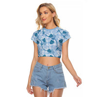 Anthurium Pikake Ti Leaf Palaka Raglan Cropped T Shirt Blue Version