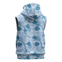 Anthurium Pikake Ti Leaf Palaka Sleeveless Hoodie Blue Version LT01 - Polynesian Pride