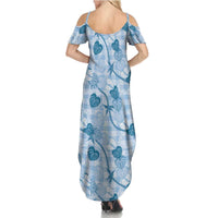 Anthurium Pikake Ti Leaf Palaka Summer Maxi Dress Blue Version