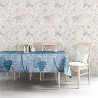 Anthurium Pikake Ti Leaf Palaka Tablecloth Blue Version