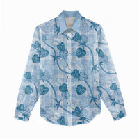 Anthurium Pikake Ti Leaf Palaka Women Casual Shirt Blue Version