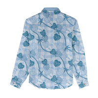 Anthurium Pikake Ti Leaf Palaka Women Casual Shirt Blue Version