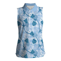 Anthurium Pikake Ti Leaf Palaka Women Sleeveless Polo Shirt Blue Version
