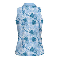 Anthurium Pikake Ti Leaf Palaka Women Sleeveless Polo Shirt Blue Version