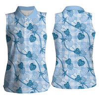 Anthurium Pikake Ti Leaf Palaka Women Sleeveless Polo Shirt Blue Version
