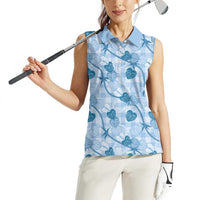 Anthurium Pikake Ti Leaf Palaka Women Sleeveless Polo Shirt Blue Version