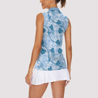 Anthurium Pikake Ti Leaf Palaka Women Sleeveless Polo Shirt Blue Version