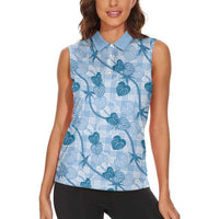 Anthurium Pikake Ti Leaf Palaka Women Sleeveless Polo Shirt Blue Version