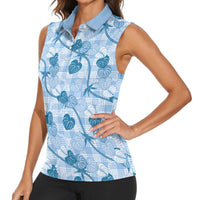 Anthurium Pikake Ti Leaf Palaka Women Sleeveless Polo Shirt Blue Version