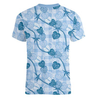Anthurium Pikake Ti Leaf Palaka Women V-Neck T-Shirt Blue Version