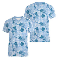 Anthurium Pikake Ti Leaf Palaka Women V-Neck T-Shirt Blue Version