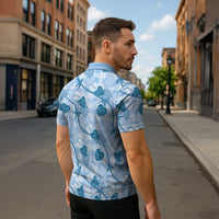Anthurium Pikake Ti Leaf Palaka Zipper Polo Shirt Blue Version LT01 - Polynesian Pride