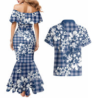 Hibiscus Pakala Cobalt Blue Royal Couples Matching Mermaid Dress and Hawaiian Shirt Tropical Floral Stylized - Polynesian Pride