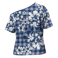 Hibiscus Pakala Cobalt Blue Royal Cross Shoulder Shirt Tropical Floral Stylized - Polynesian Pride