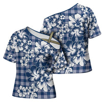 Hibiscus Pakala Cobalt Blue Royal Cross Shoulder Shirt Tropical Floral Stylized - Polynesian Pride