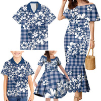 Hibiscus Pakala Cobalt Blue Royal Family Matching Mermaid Dress and Hawaiian Shirt Tropical Floral Stylized - Polynesian Pride