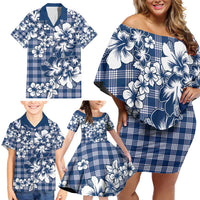 Hibiscus Pakala Cobalt Blue Royal Family Matching Off Shoulder Short Dress and Hawaiian Shirt Tropical Floral Stylized - Polynesian Pride