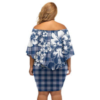 Hibiscus Pakala Cobalt Blue Royal Family Matching Off Shoulder Short Dress and Hawaiian Shirt Tropical Floral Stylized - Polynesian Pride