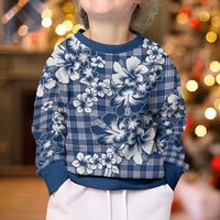 Hibiscus Pakala Cobalt Blue Royal Kid Ugly Christmas Sweater Tropical Floral Stylized - Polynesian Pride