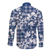 Hibiscus Pakala Cobalt Blue Royal Long Sleeve Button Shirt Tropical Floral Stylized - Polynesian Pride
