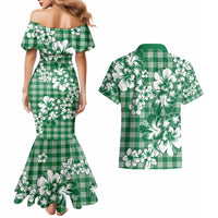 Hibiscus Pakala Emerald Green Couples Matching Mermaid Dress and Hawaiian Shirt Tropical Floral Stylized - Polynesian Pride