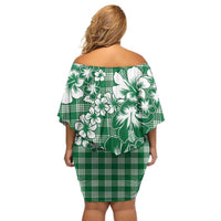 Hibiscus Pakala Emerald Green Family Matching Off Shoulder Short Dress and Hawaiian Shirt Tropical Floral Stylized - Polynesian Pride