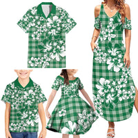 Hibiscus Pakala Emerald Green Family Matching Summer Maxi Dress and Hawaiian Shirt Tropical Floral Stylized - Polynesian Pride