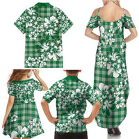 Hibiscus Pakala Emerald Green Family Matching Summer Maxi Dress and Hawaiian Shirt Tropical Floral Stylized - Polynesian Pride